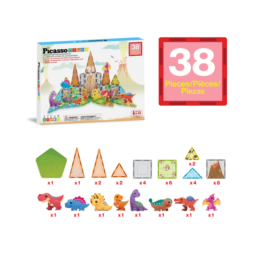 Picasso Tiles | Set de aventura Dino World Magnetic 38 pc