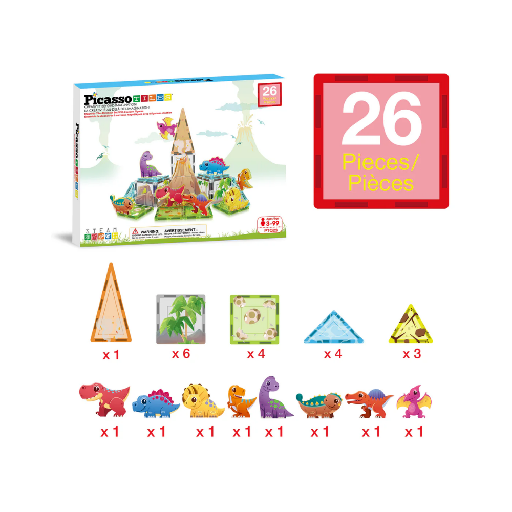 Picasso Tiles | Set de Mosaicos Magnéticos de Dinosaurio 26 pc