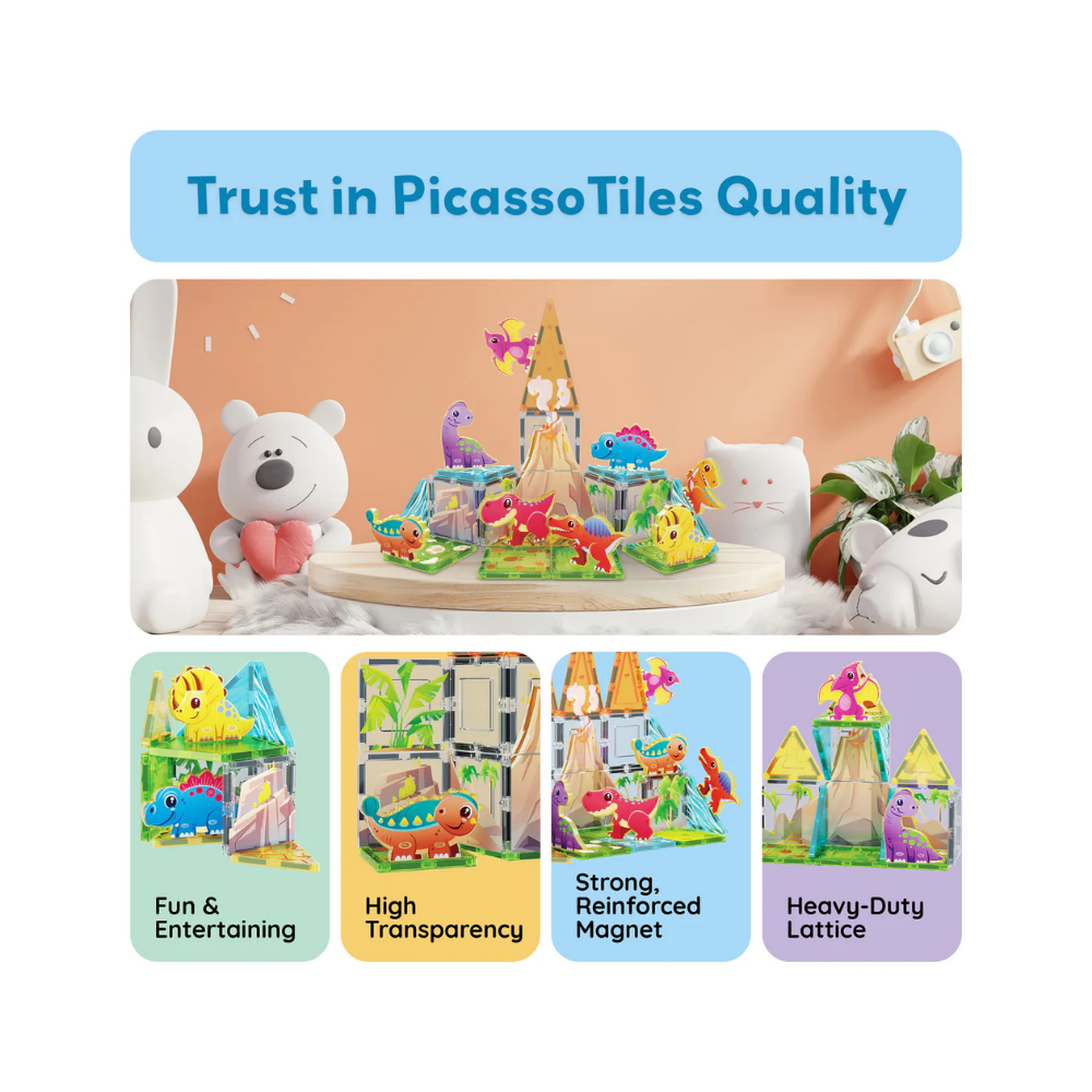 Picasso Tiles | Set de Mosaicos Magnéticos de Dinosaurio 26 pc