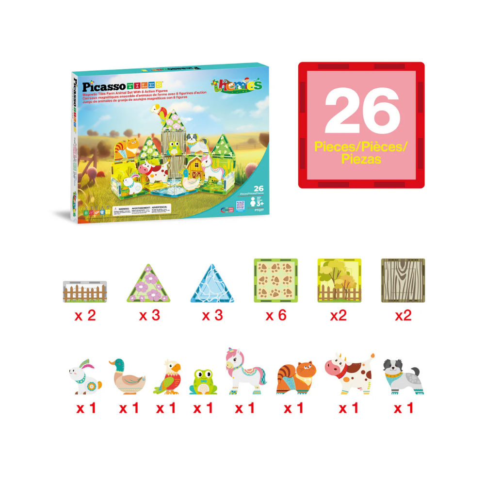 Picasso Tiles | Bloques Magnéticos y 8 Animales de Granja