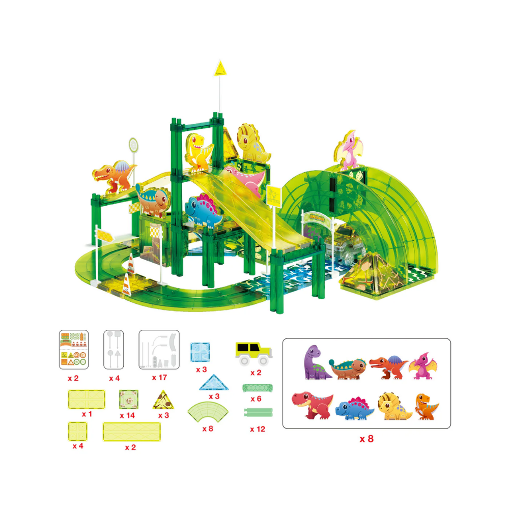 Picasso Tiles | Circuito Magnético de Carreras de Dinosaurios