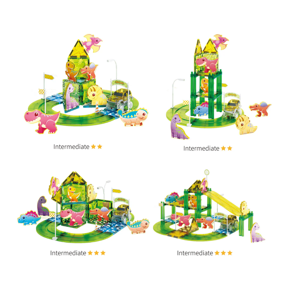 Picasso Tiles | Circuito Magnético de Carreras de Dinosaurios