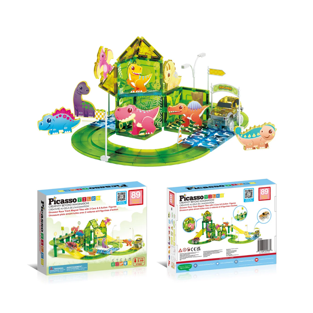 Picasso Tiles | Circuito Magnético de Carreras de Dinosaurios