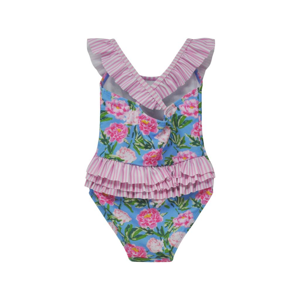 Flap Happy | Traje de baño cruzado Mindy con protección UPF 50 con parche de peonía