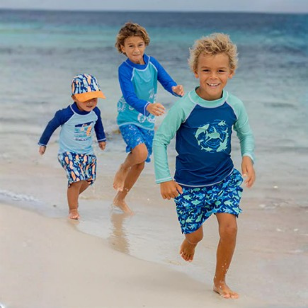 Flap Happy | Top de baño con protección UPF 50 y diseño gráfico Mako Reef