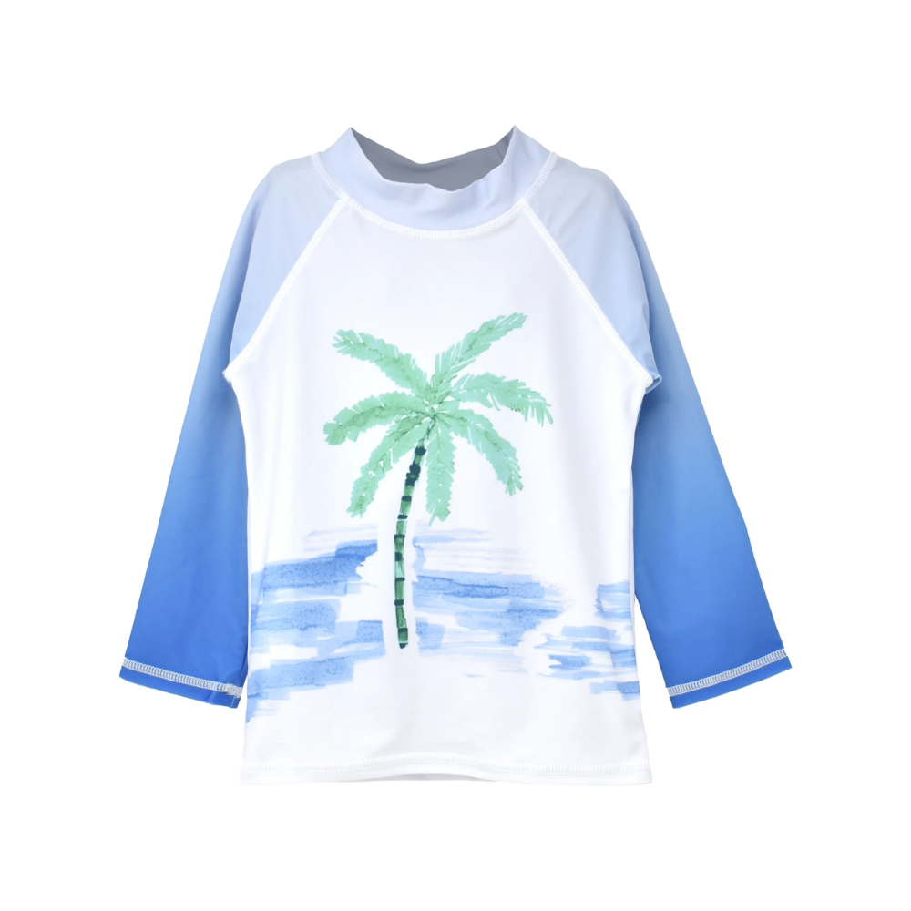 Flap Happy | Top de Natación con Protección UPF 50 y Estampado Gráfico Palmas Pintadas Azul