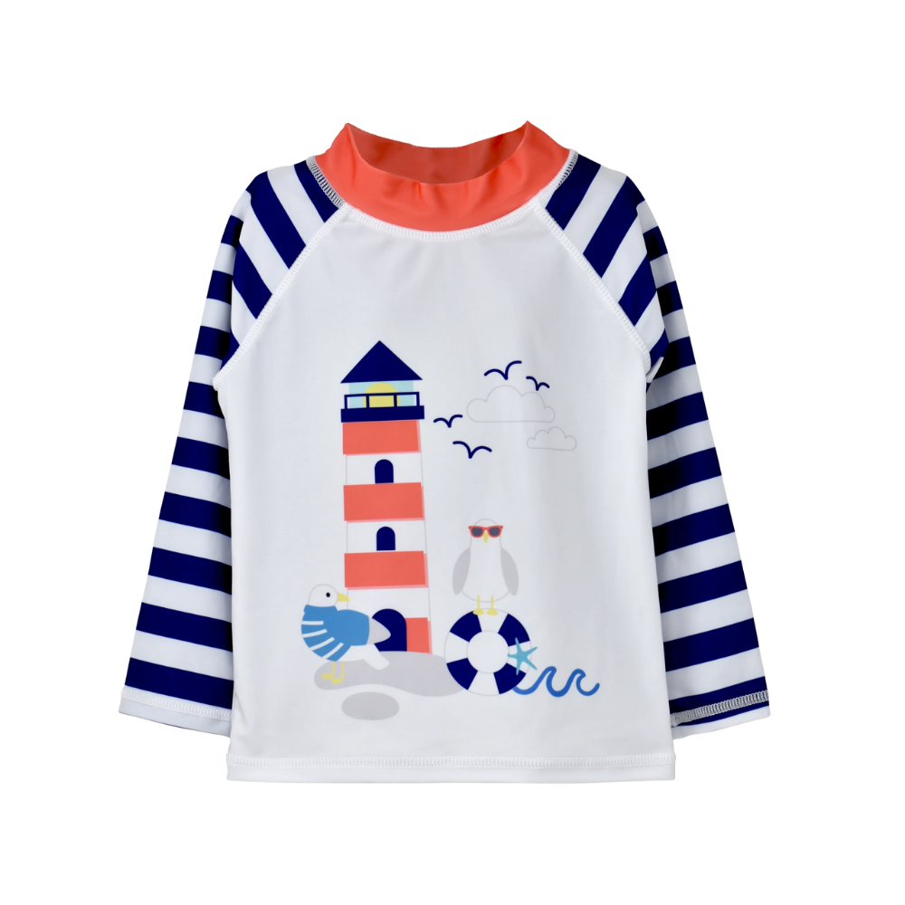 Flap Happy | Top de Natación con Protección UPF 50 y Estampado Gráfico Seagull Shores