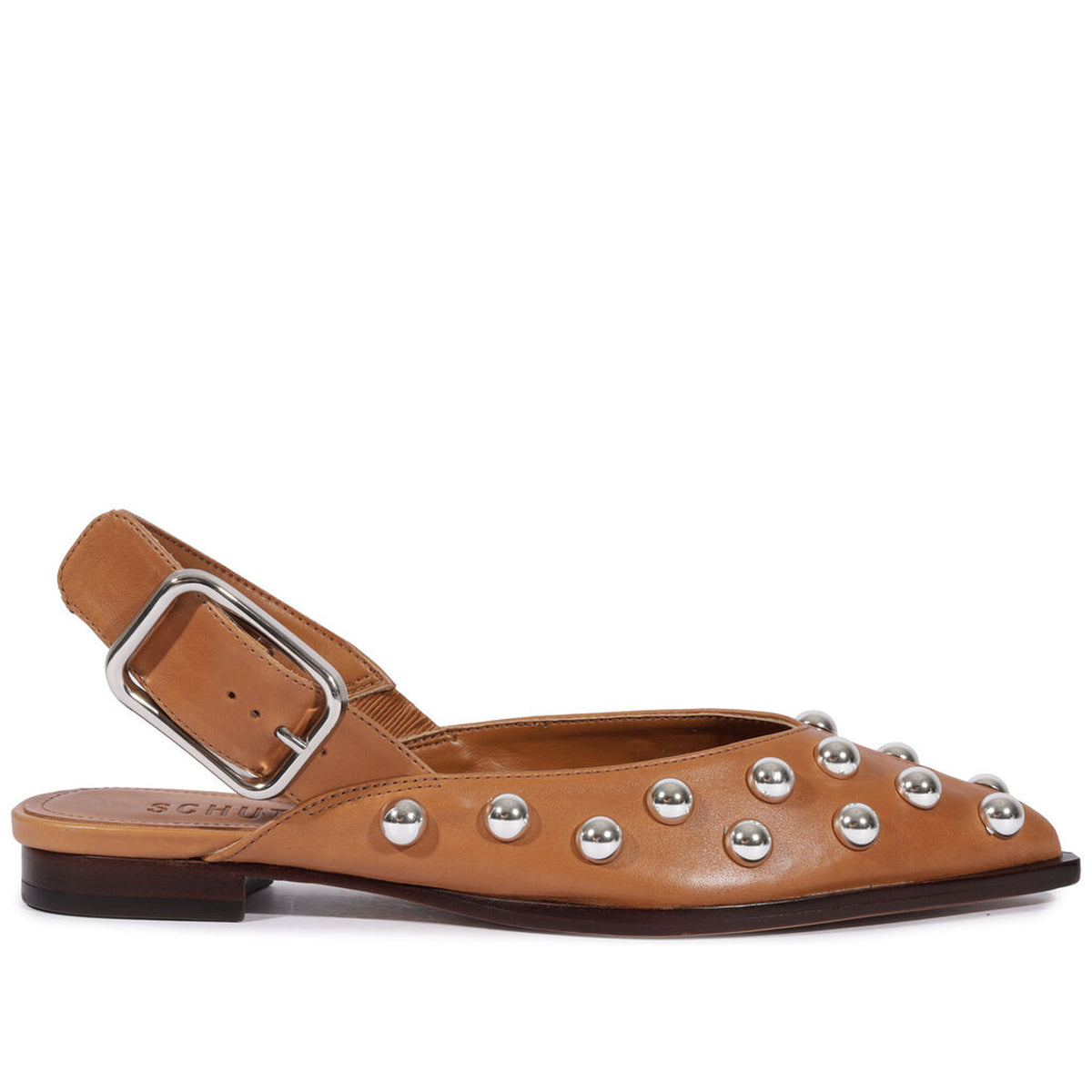 Schutz | Bailarina slingback con esferas metálicas - Cuero marrón