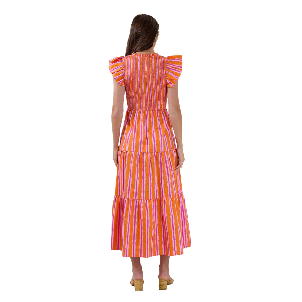 Vestido Midi Escalonado de Rayas para Dama