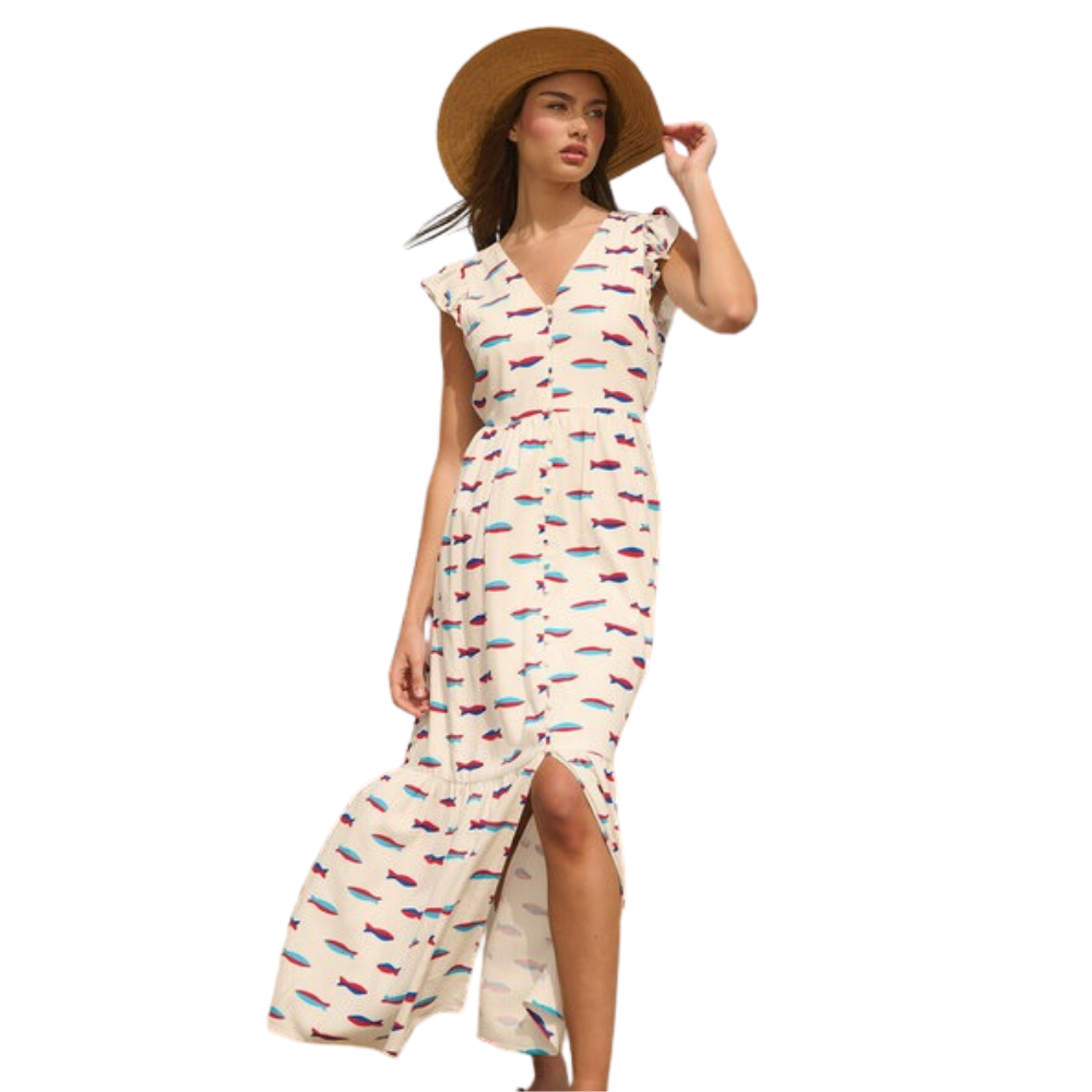 Vestido Maxi con Mangas Volantes para Dama
