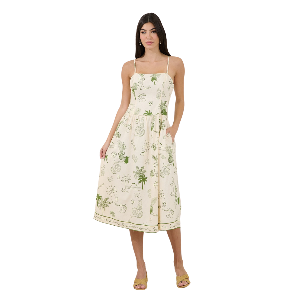 Vestido Midi Fruncido Estampado para Dama
