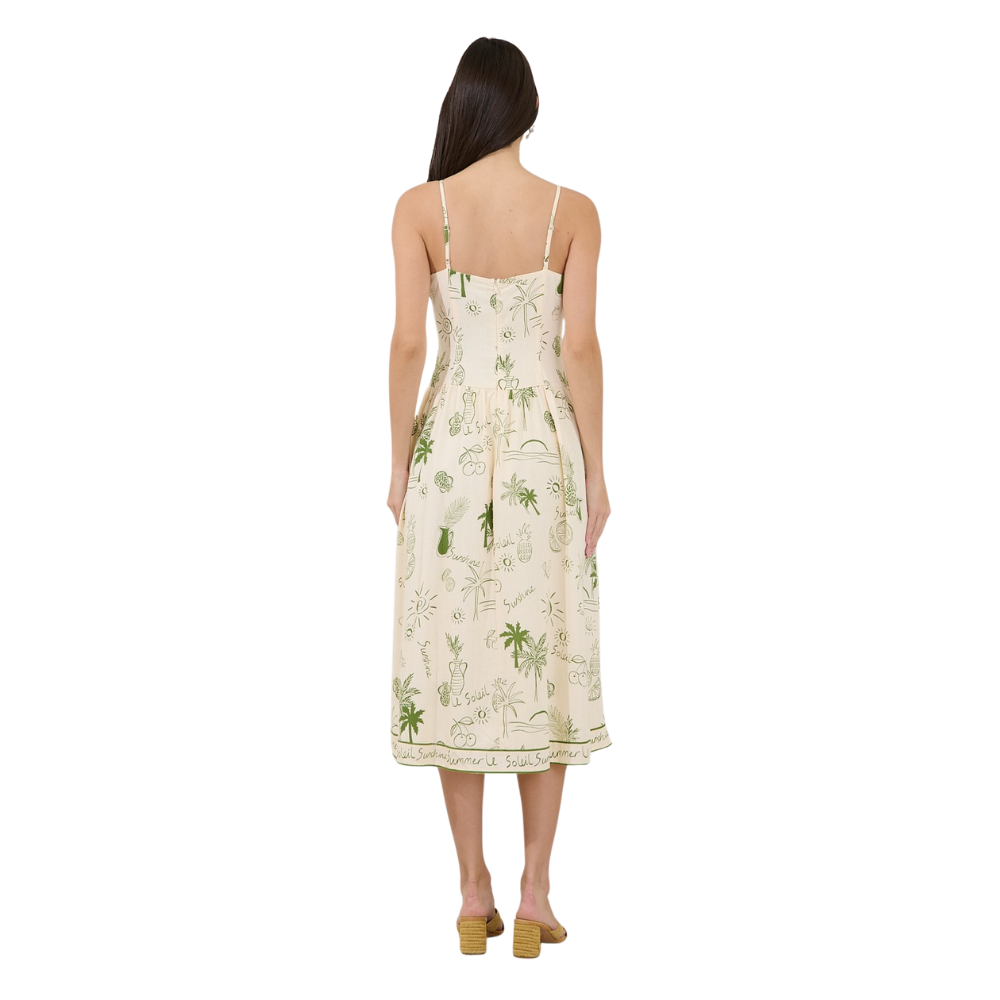 Vestido Midi Fruncido Estampado para Dama