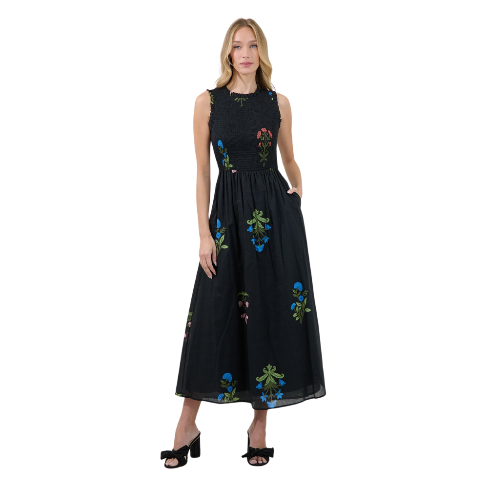 Vestido Midi Fruncido sin Mangas para Dama