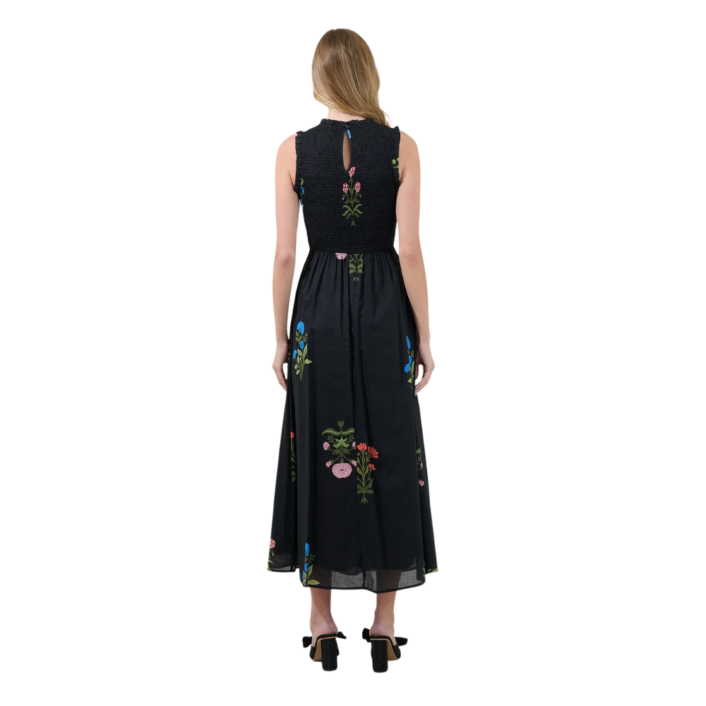 Vestido Midi Fruncido sin Mangas para Dama