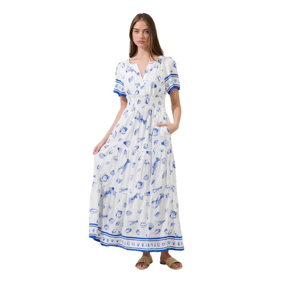 Vestido Maxi Fruncido Estampado para Dama