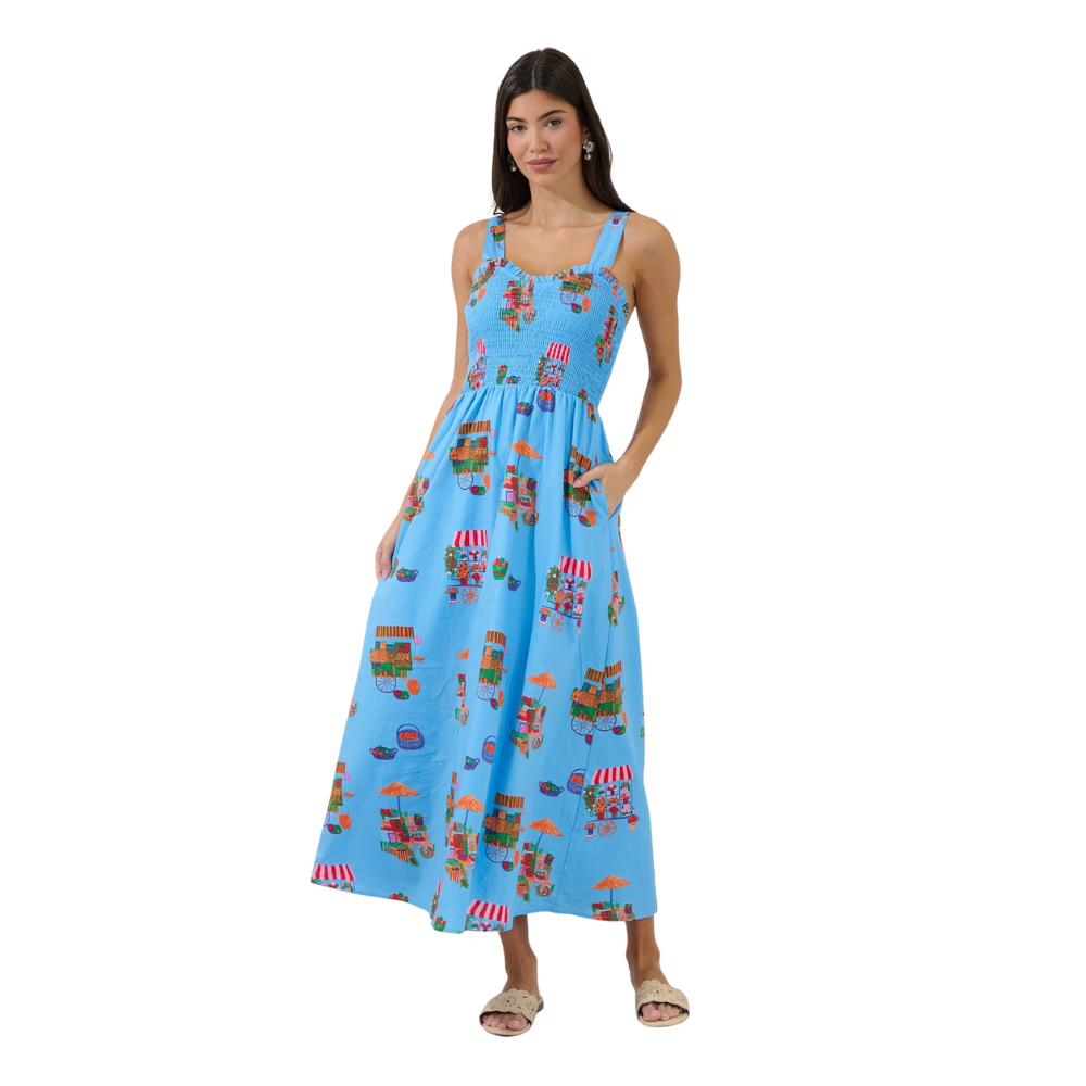 Vestido Maxi Fruncido Floral para Dama