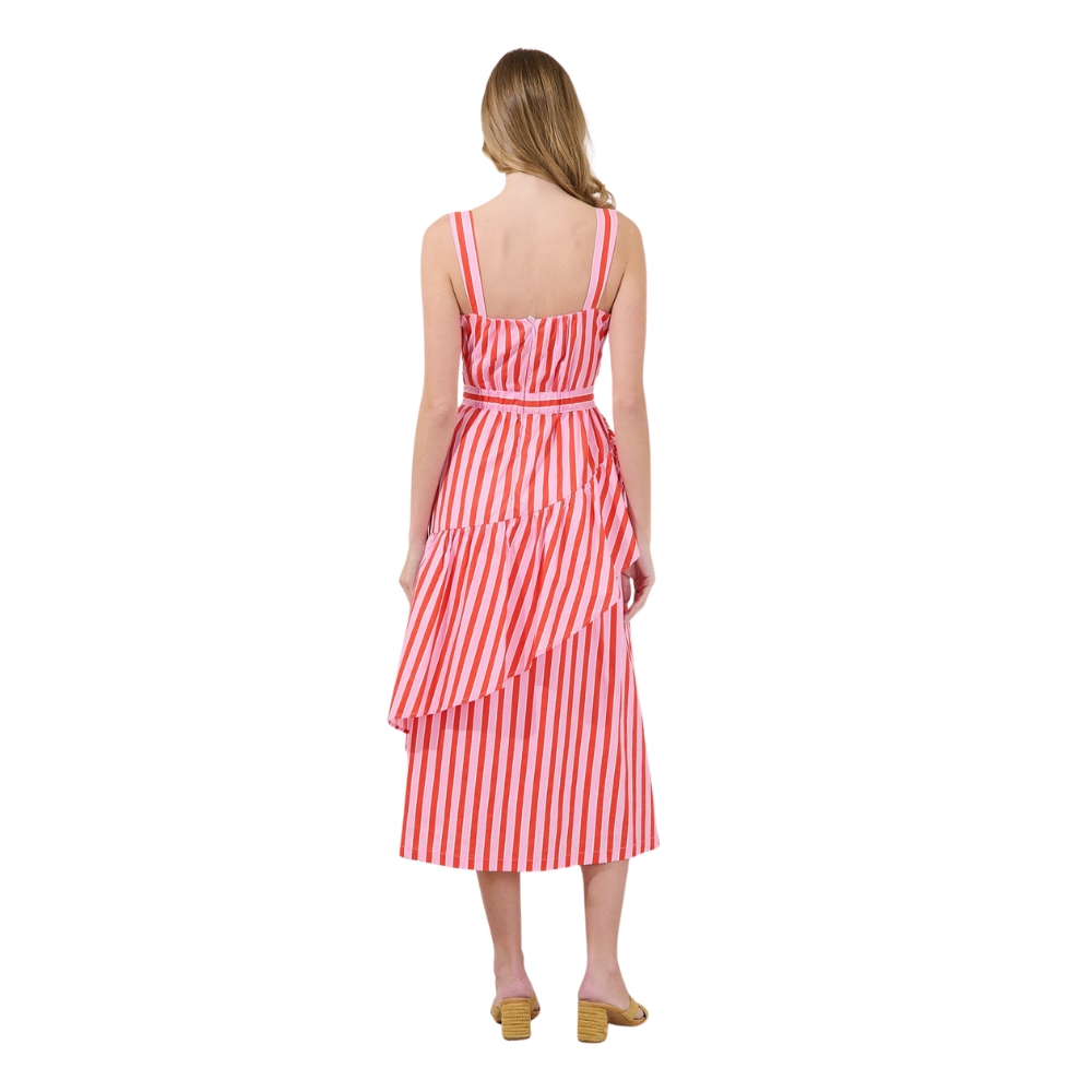 Vestido Midi a Rayas con Volantes para Dama
