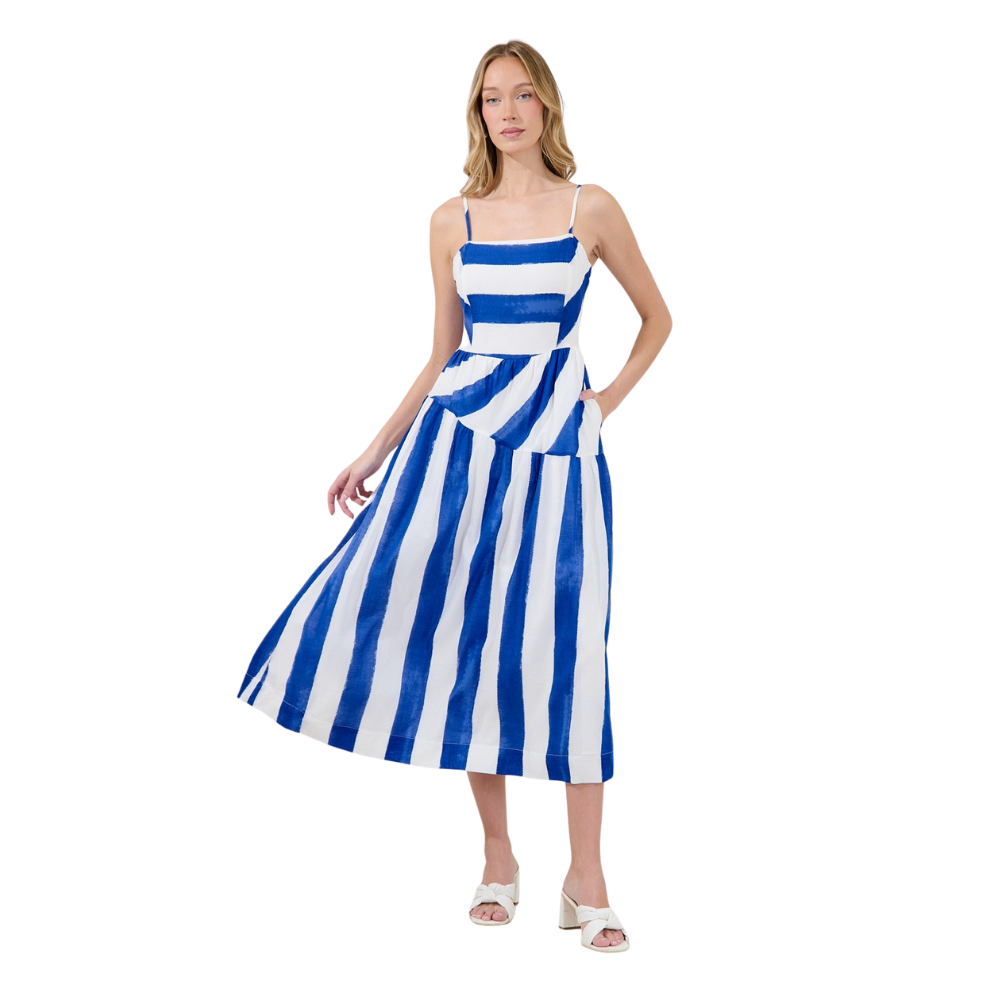 Vestido Midi Asimétrico a Rayas para Dama