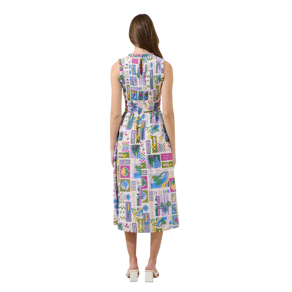Vestido Midi Fruncido sin Mangas para Dama