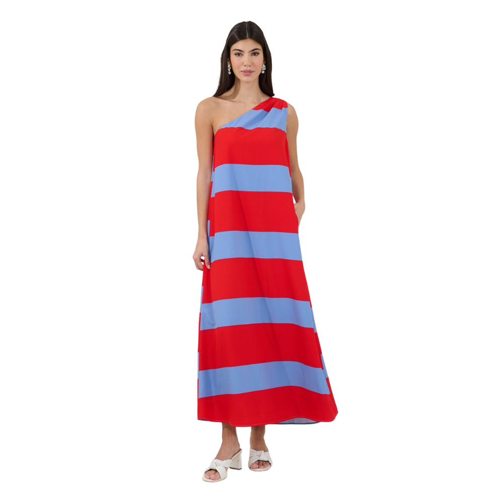 Vestido Maxi de un Hombro a Rayas para Dama