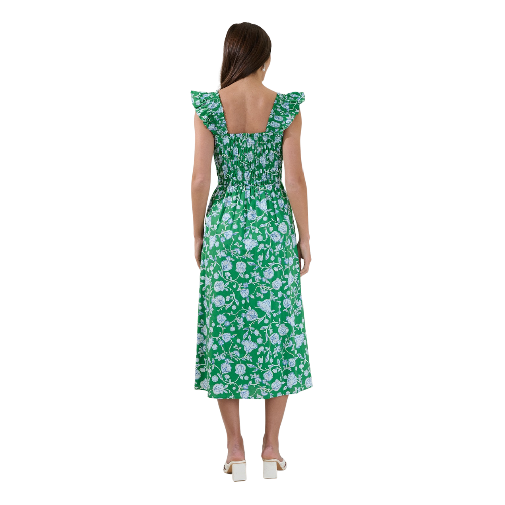 Vestido Midi Fruncido Floral para Dama