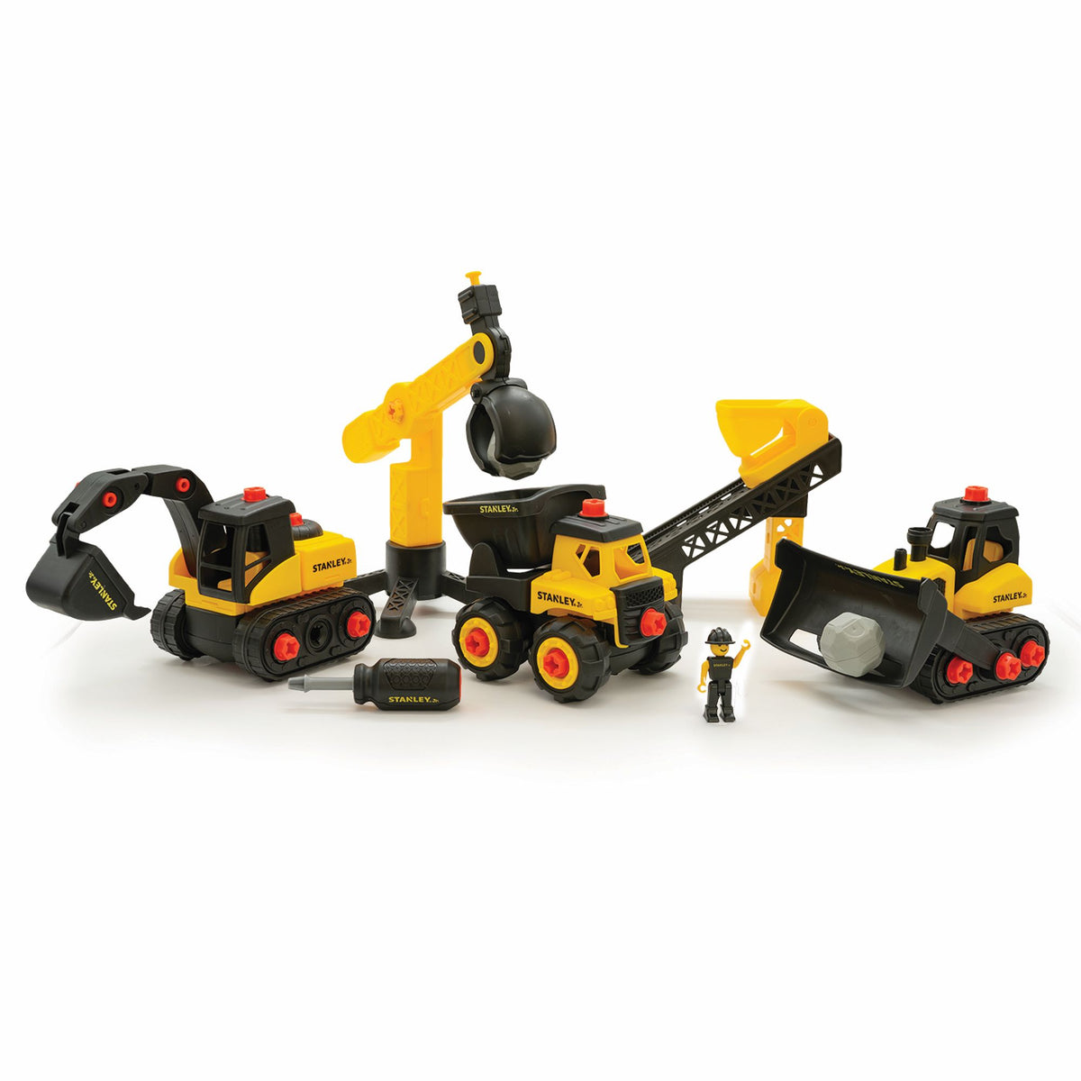 Stanley | Set Camiones de Construcción Desarmables con Taladro Stanley Jr.