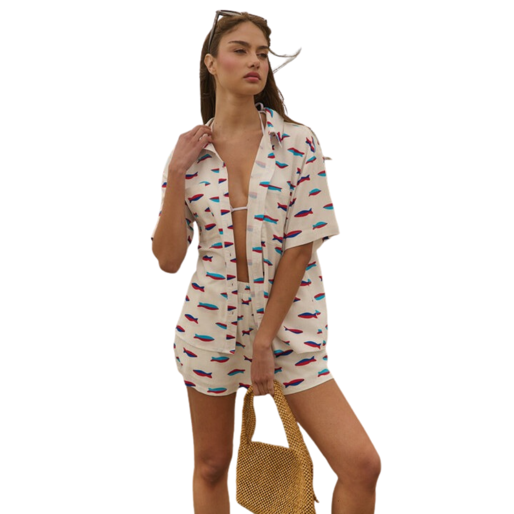 Camisa de Manga Corta Estampada para Dama
