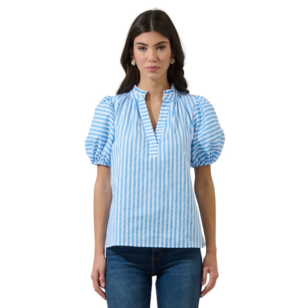 Blusa a Rayas con Mangas Abullonadas para Dama