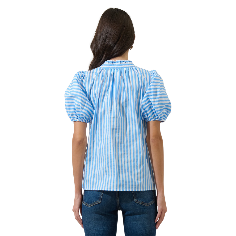 Blusa a Rayas con Mangas Abullonadas para Dama