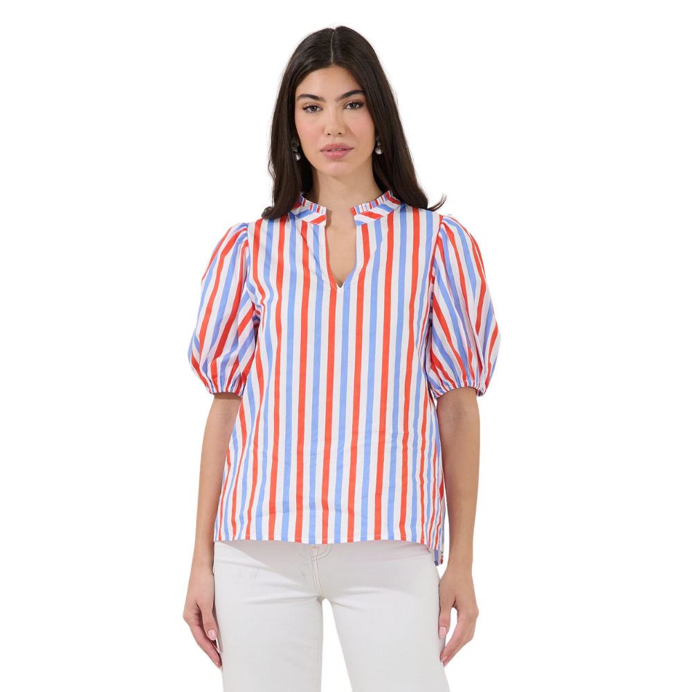 Top de Cuello Dividido a Rayas para Dama