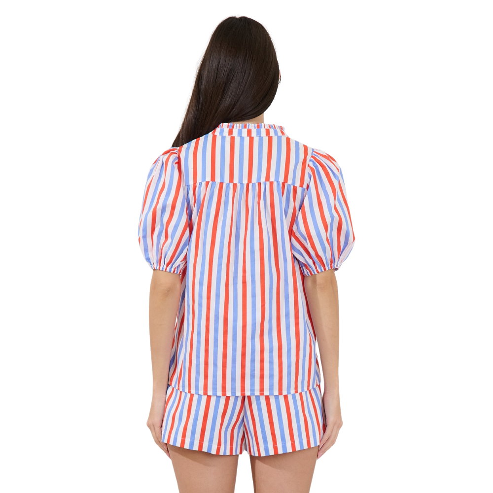 Top de Cuello Dividido a Rayas para Dama