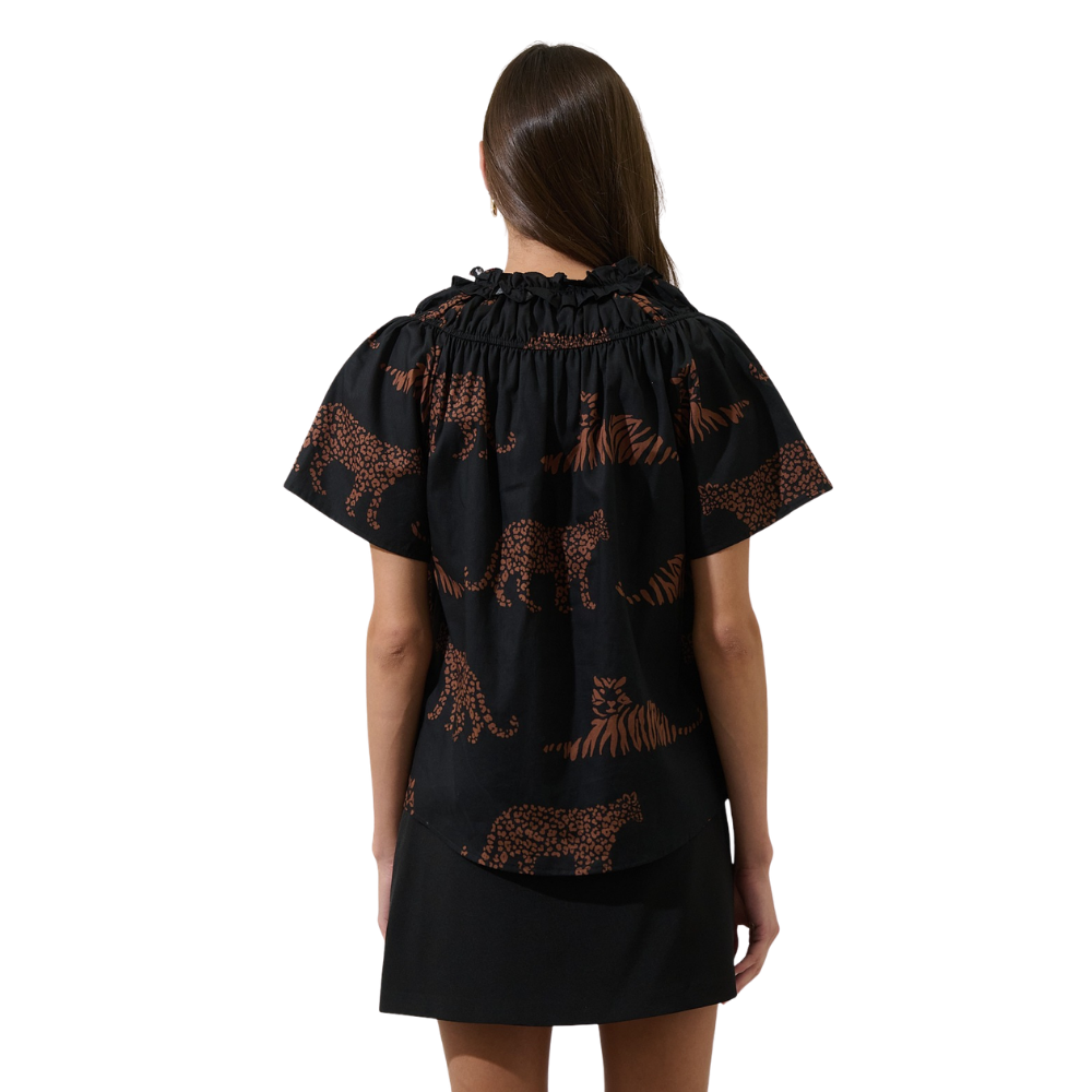 Top Fruncido con Estampado Selvático para Dama
