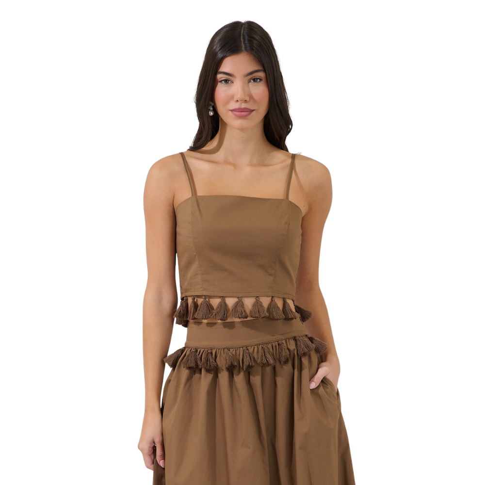 Top Camisero con Borlas para Dama