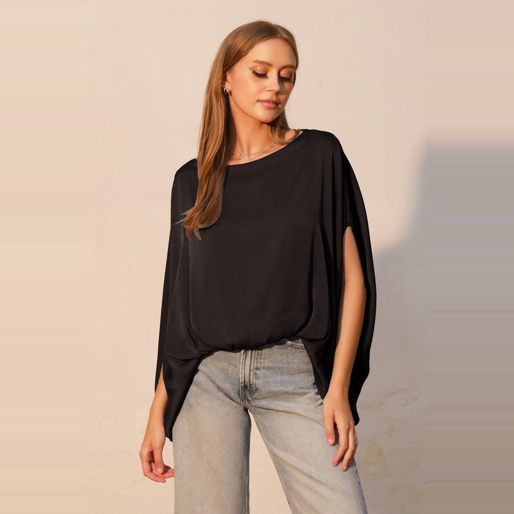 Top Capa Satinado con Pliegue Frontal para Dama
