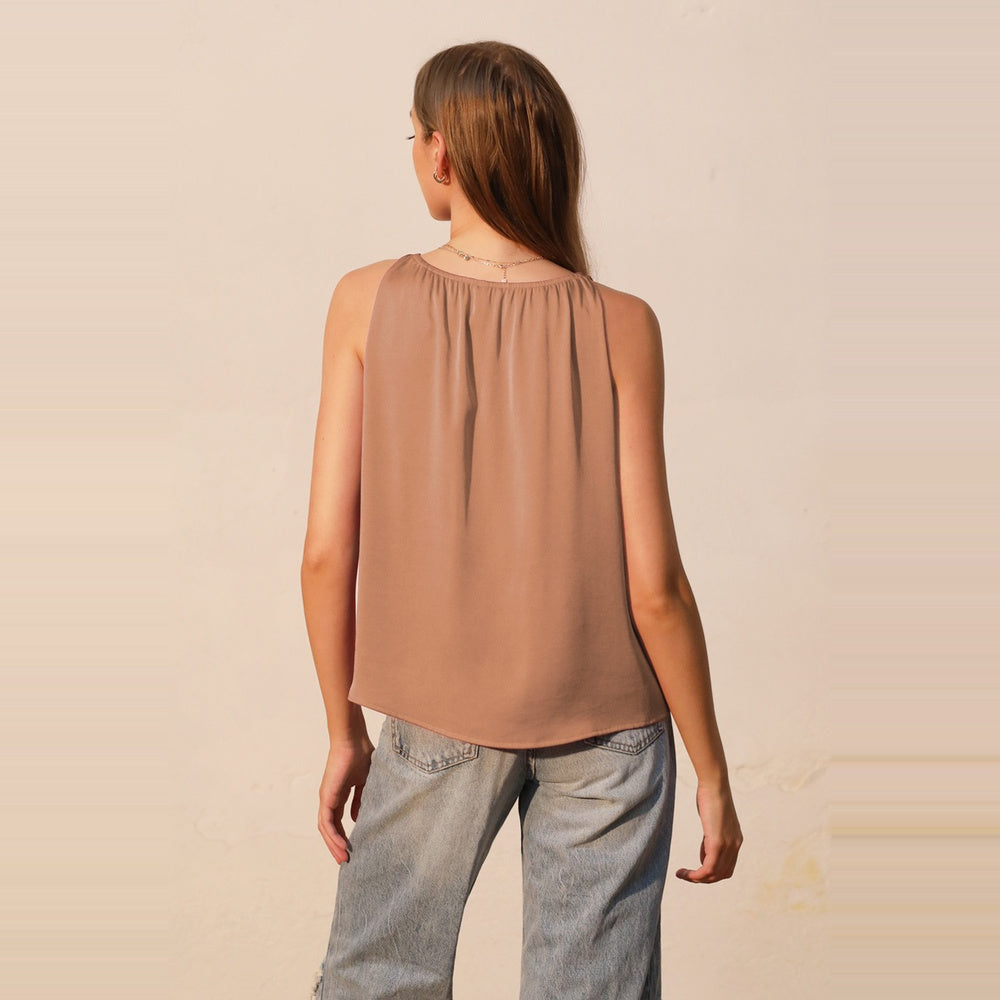 Top sin Mangas Satinado de Cuello Alto para Dama