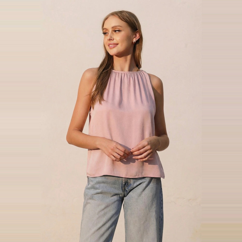 Top sin Mangas Satinado de Cuello Alto para Dama