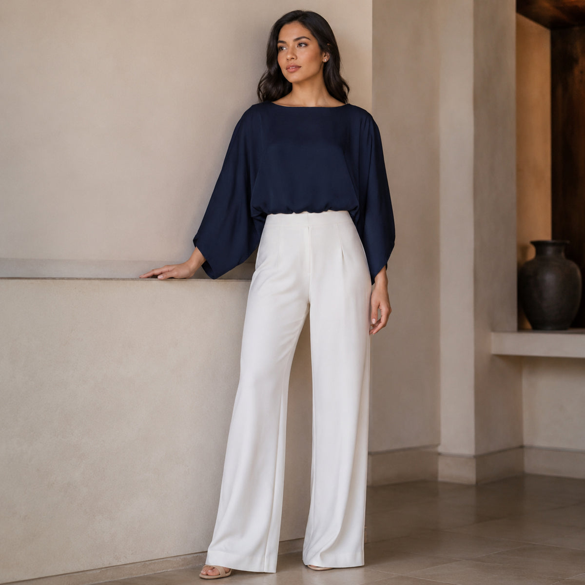 Top Túnica Satinado con Bajo Tulipán para Dama
