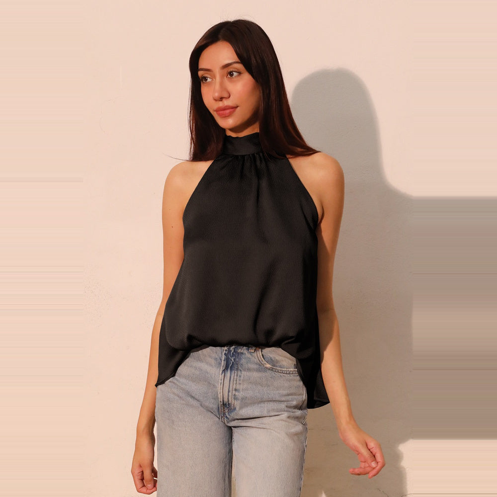 Top Halter Satinado con Efecto Globo para Dama
