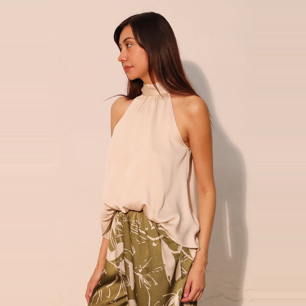 Top Halter Satinado con Efecto Globo para Dama