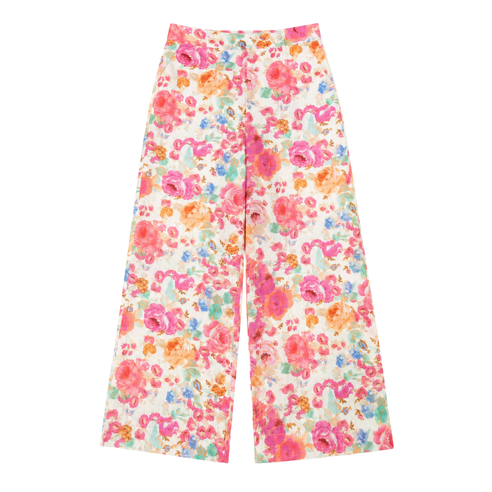 Olea | Pantalón Floral de Pierna Amplia Estilo Romántico para Dama