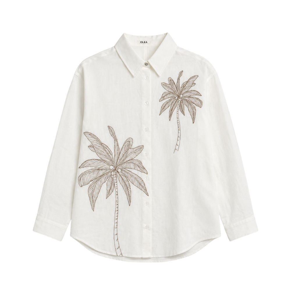 Olea | Blusa de Lino Rústico con Bordado Lineal para Dama