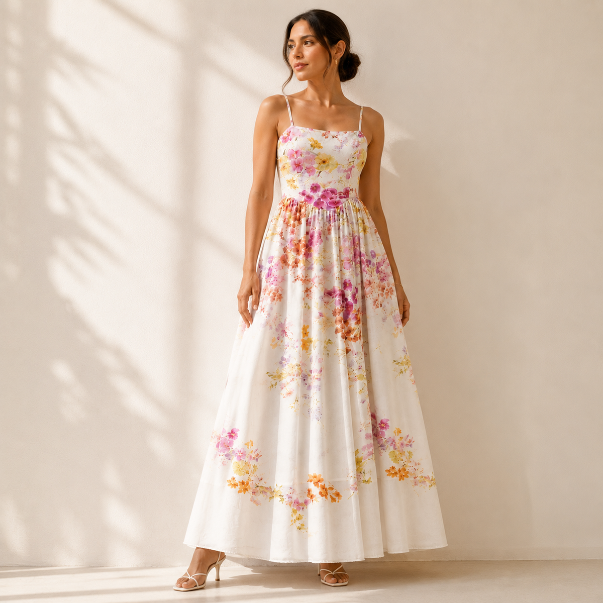 Olea | Vestido Maxi de Tirantes con Escote Recto para Dama
