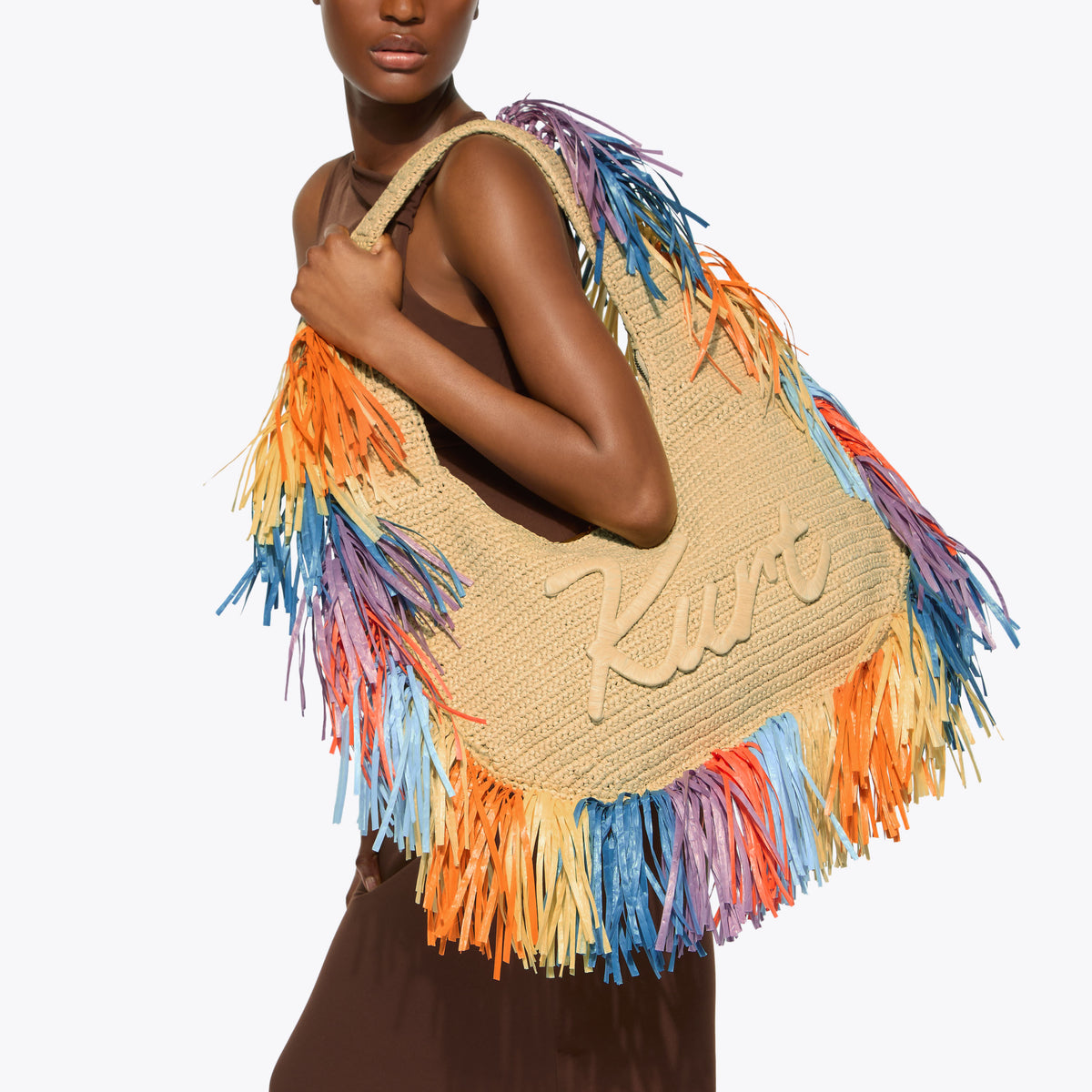 Kurt Geiger | Bolso Hobo Grande Kurt de Rafia con Flecos