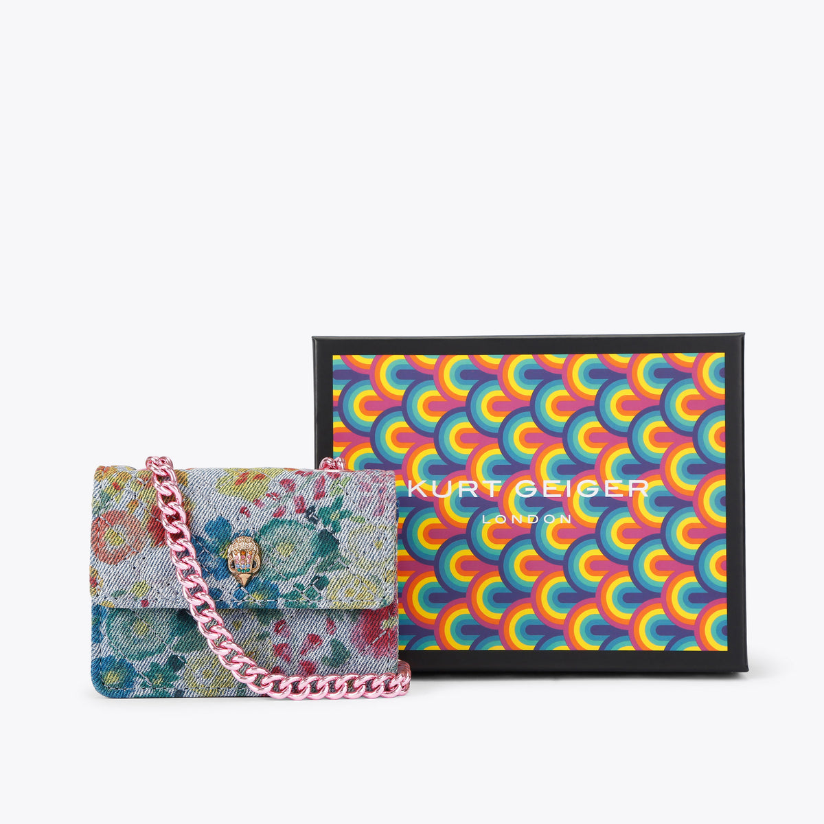 Kurt Geiger | Bolso Micro Kensington de Denim Floral Azul