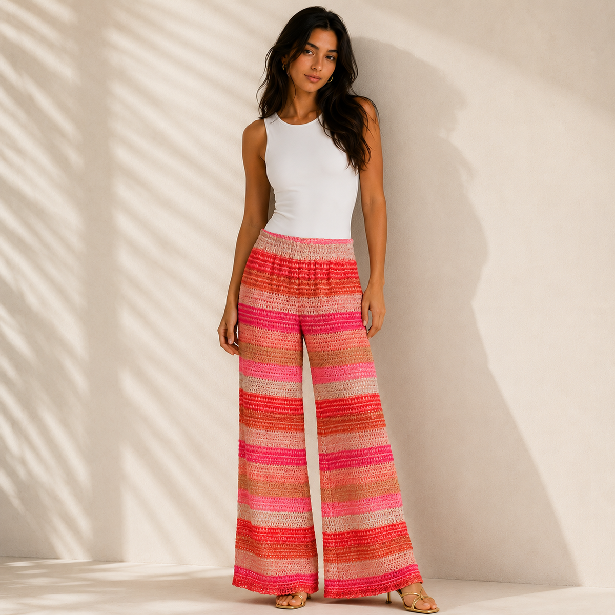 Olea | Pantalón Tejido Multicolor Estilo Flare para Dama