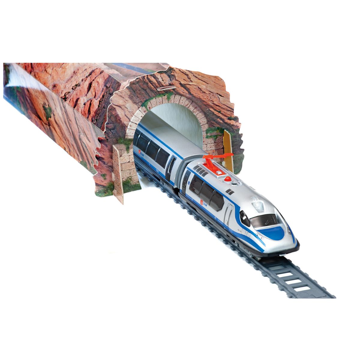 HS Train with station, train lane and mountain tunnel.